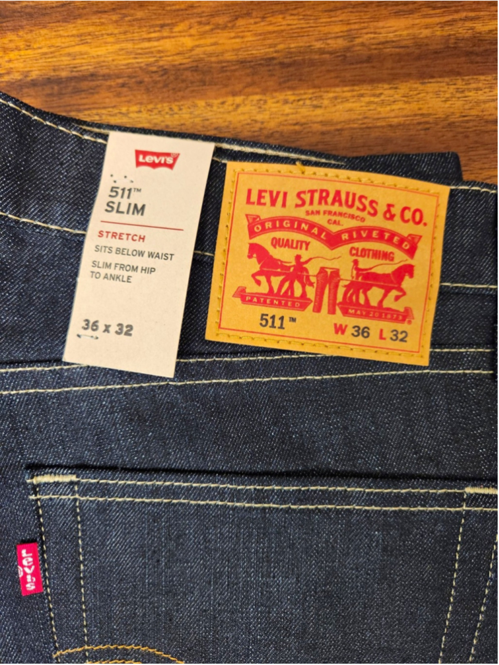 Levi's 511 Slim Stretch Skinny Jeans Dark Wash Blue Denim Cotton Size 36